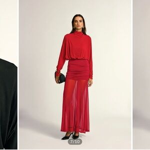 Turtleneck long sleeve drape ruched mesh dress